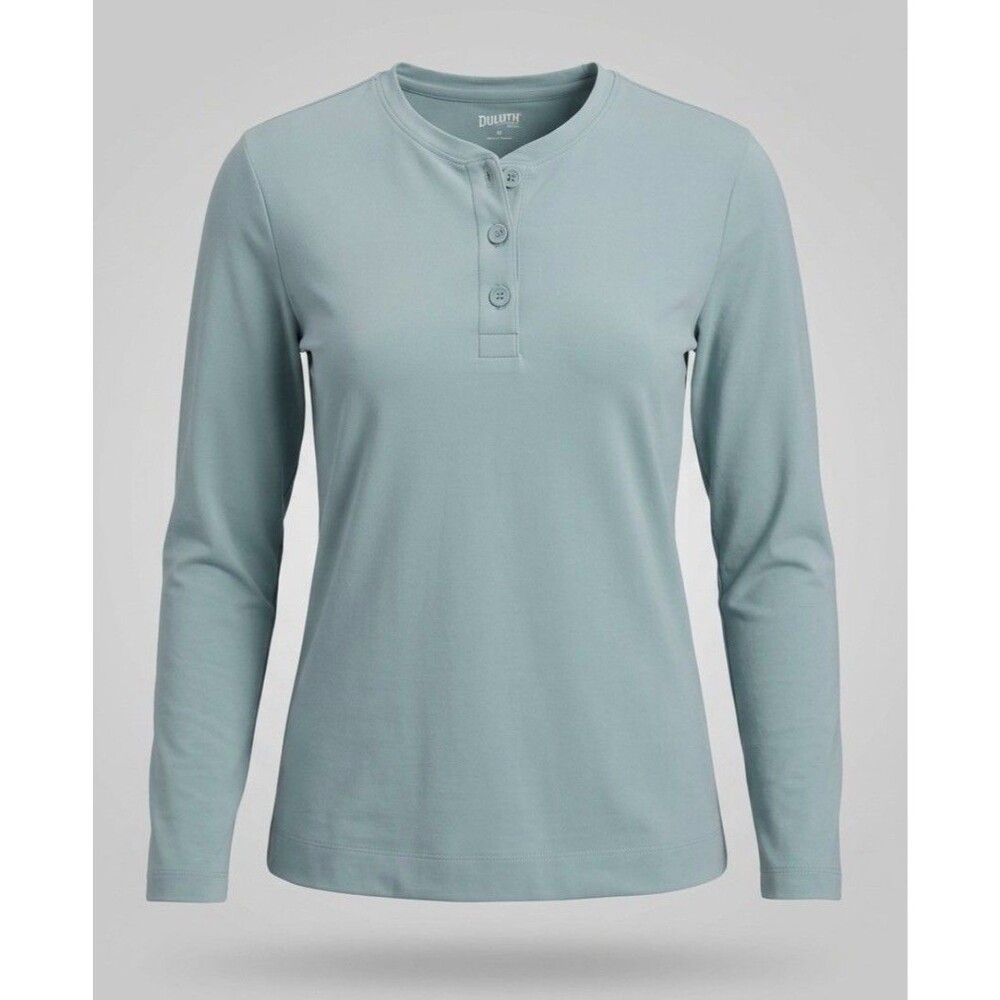 Duluth Trading Women's M Teal Henley Long Sleeve Soft Cotton Shirt